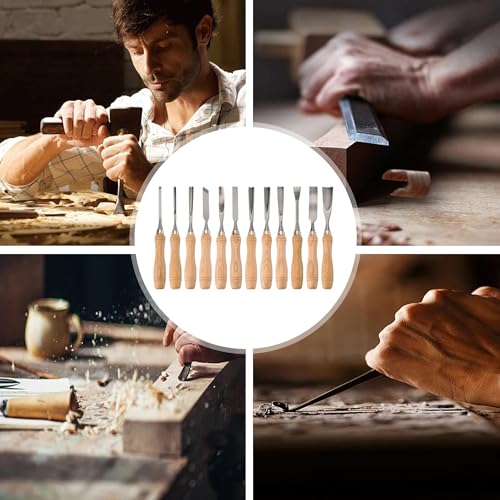 HiSnug Wood Carving Chisel Set - 12pcs Carving Tools Kit with Wooden Case Box, Sharp Alloy Steel Blades Woodworking Knives for Beginners and Professionals