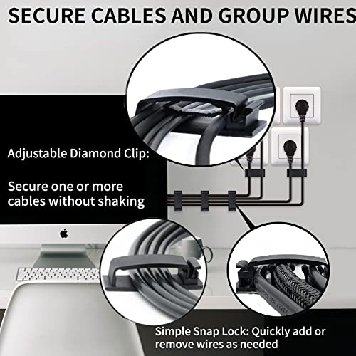 Cable Clips 50PCS, Self Adhesive Cable Management Clips, Cord Organizer Wire Clips Cord Holder for Appliances PC Wall Ethernet Cable Under Desk Nightstand Home Office Car - size: Mix-50Pack