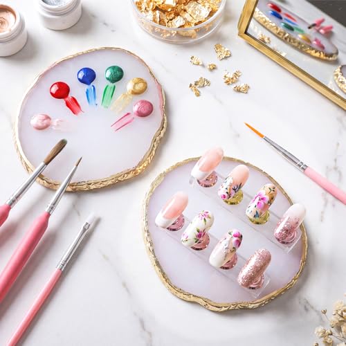2 Pcs Resin Nail Art Palette, White Gold Edge Mixing Tray - color: White