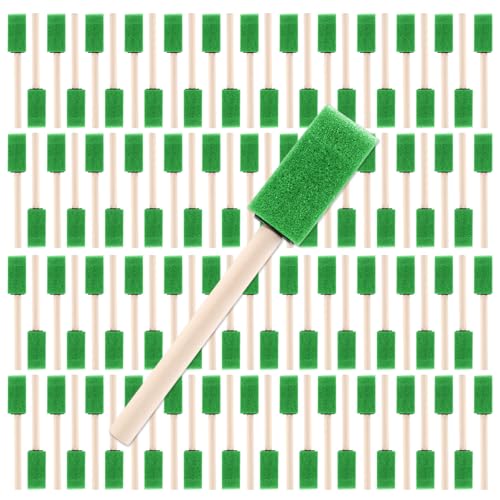1" Foam Paint Brushes, 100 Pack, 1-Inch Painting Sponges (Green) - color: Green, size: 1"