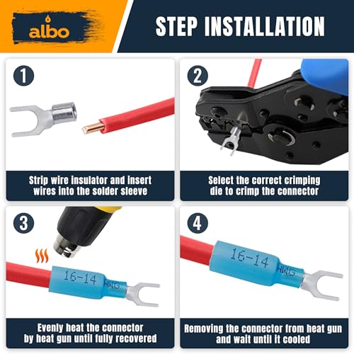 ALBO 350 Pcs Heat Shrink Fork Terminal Kit, 22-10 AWG, Red Blue Yellow - color: Fork Set 350pcs #10 AWG 22-10