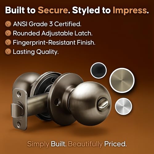 Copper Creek BK2030AB Ball Door Knob, Privacy Function, 1 Pack, in Antique Brass - color: Antique Brass, size: 1 Pack, style: Privacy