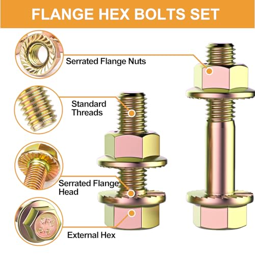 VIGRUE 521PCS M6 M8 M10 Flange Bolts Assortment Kit Metric Class 8.8 Serrated Hex Cap Flange Hex Bolts Flange Nuts Assorted Set, Coarse Full and Half Threads - size: 521PCS M6 M8 M10 Flange Bolts