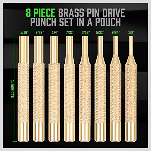SWANLAKE 8-Piece Brass Punch Set, Removing Repair Tool1/8" - 5/16" Brass Pin Drive Punch Set - color: Brass Punch - Brass