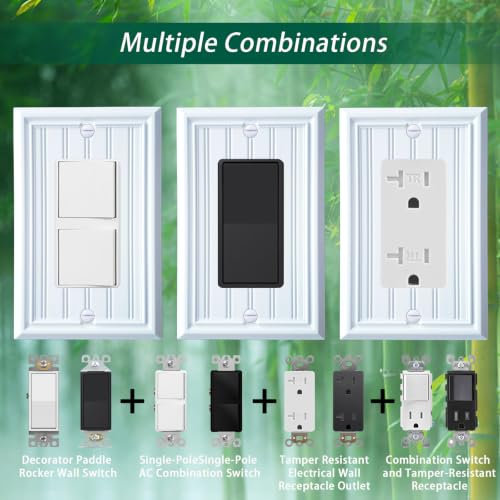 White Natural Material Single Decorator Switch Plate/Outlet Covers(4-Pack) - size: Single Decorator