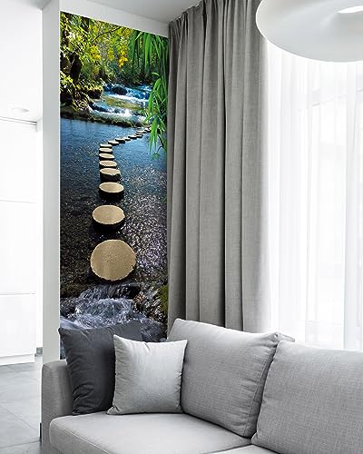 FLFK Door Mural Sticker - Mountain Stream,Peel and Stick,Combined Size 32"x80",Split into 2 Pieces - color: Mt1374, size: 32"x80"