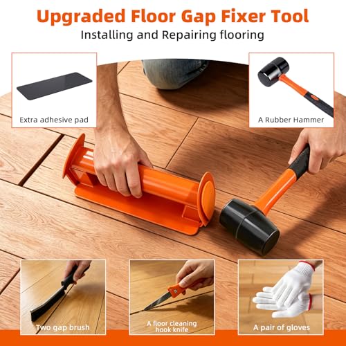 Floor Gap Fixer Tool for Laminate Vinyl Wood Flooring Gap Repair Kit, Heavy Duty Floor Gap Repair Tool with Rubber Mallet, Reusable Sticky Pad and Gap Brush, for Fixer Laminate/Vinyl Flooring Tools ﻿