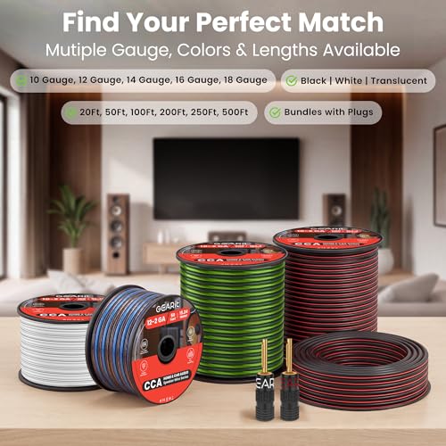 GEARit 12 Gauge Speaker Wire 100FT, 12/2 CCA Cable for Home Theater - color: Translucent Black/Clear, size: 12AWG / 100 Feet
