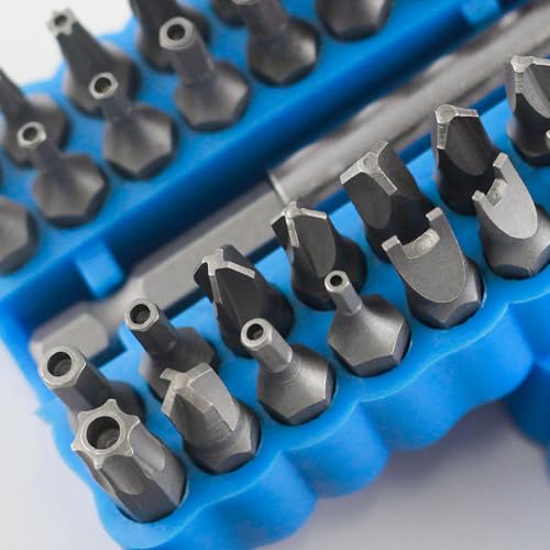 34pcs Security Bit Set 1/4 Inch Hex Shank Screwdriver Bit Set,Tamper Proof Bits-Torx+Hex+Tri Wing+Star+Spanner for Torx Security Screwdriver Set,High Hardness Impact Driver Bit Set(Blue+BlackRatchet) - color: Blue+blackratchet