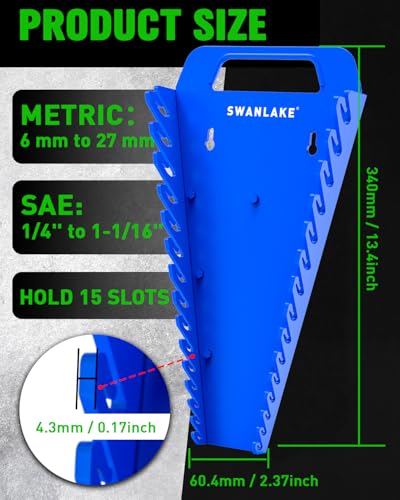 SWANLAKE Magnetic Wrench Organizer Toolbox Holder, 4-Pack SAE (1/4'' to 1-1/16''), Metric (6mm to 27mm) Wrench Organizers, Total Hold 60 Slots Ratchet Holders for Tool Box - style: 60-Slot Red&Blue