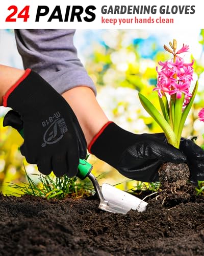 Nuogo 24 Pairs Gardening Gloves for Men Women Rubber Coated Landscaping Work Gloves Safety Work Construction - color: Black