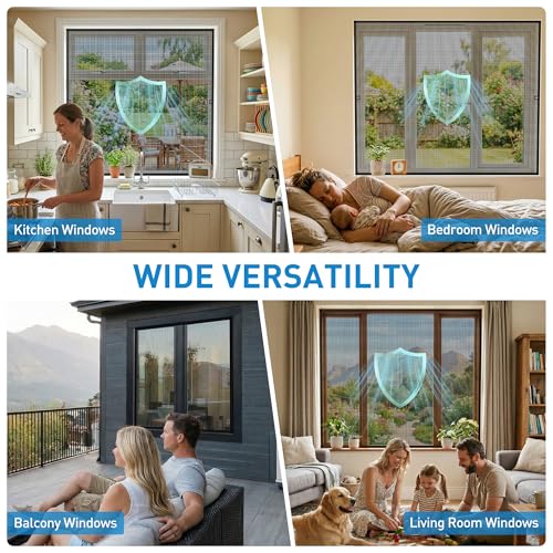 2 Pack Black Window Screen Frame Kit with Aluminum Frames Up to 46" X 46" - color: Black, size: 46 in X 46 in (2 Pack)