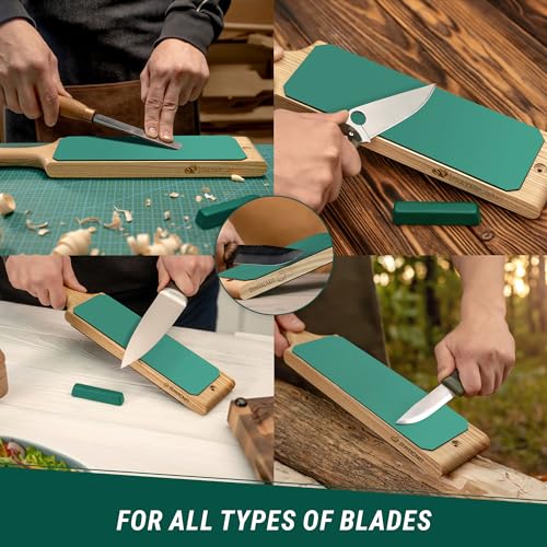 BeaverCraft Leather Strop Kit for Knife Sharpening 15.2" - Leather Knife Strop with Polishing Compound - Stropping Kit Double Sided LS1P1, Razor Sharpener for Knives, Chisels - eBook Guide Included