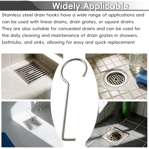 Stainless Steel Drain Key Lifting Hooks - Rustproof Drain Grate Puller for Shower, Bath, Sink Daily Cleaning & Maintenance (12 pcs)