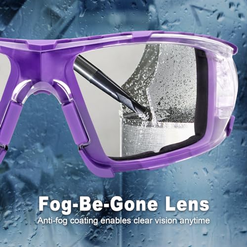 UKNOW Safety Glasses - Anti Fog Wraparound Lenses - Removable Foam Gasket - ANSI Z87.1 Protective Eyewear - Impact Resistant - color: Purple