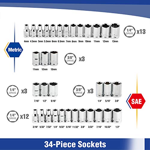 WORKPRO 39-Piece Drive CR-V Socket Set(1/4" & 3/8") - color: Silver