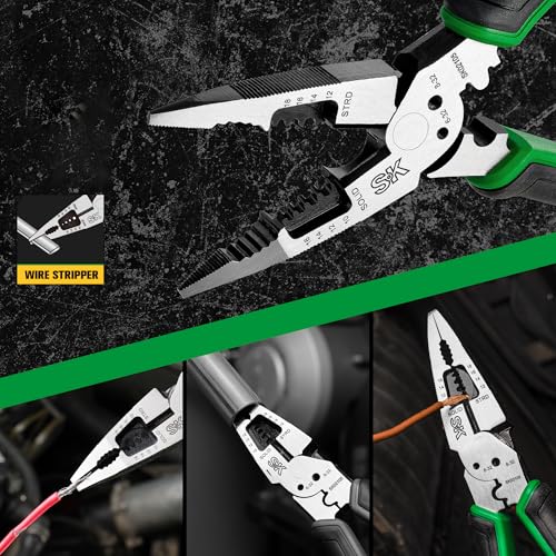 SK 8-Inch Multi-Use Long Nose Pliers, Needle Nose Pliers, 7-IN-1 - style: Multi-Use Long Nose Pliers