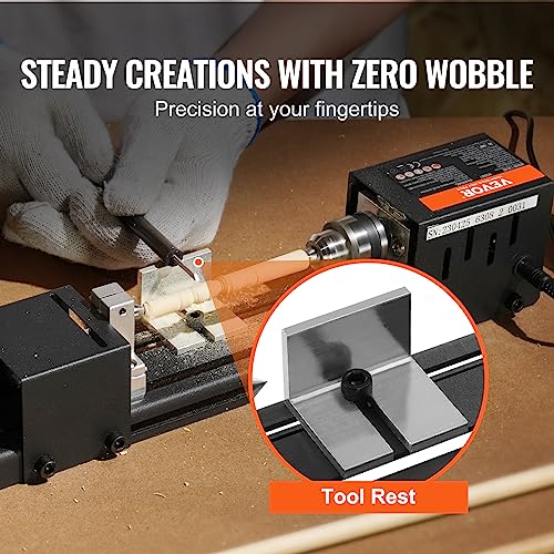 VEVOR Mini Lathe Machine, 2.76 in x 6.3 in, 24VDC 96W Mini Wood Lathe Tools Milling Machine Accessories, 7 Speeds 4220/5300/5650/6350/6660/7050/8450 RPM, for DIY Woodworking Wood Drill Rotary Tool - size: 2.76 in x 6.3 in