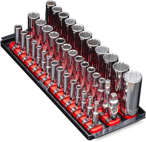 Ernst Manufacturing 8490 Socket Boss: 3-Rail Socket Organizer Tool Tray with 40 Clips (1/4", 3/8", 1/2") - Red, 13-Inch Rails for Toolbox Storage - Made in USA - color: Red, style: 13-Inch