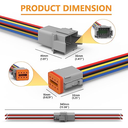 Newdeli Deutsch 8 Pin Connector Kit Waterproof Electrical Connector 16 AWG Male and Female Automotive Wire Connectors for Car Truck Boat, Dt Connector 2 Sets - size: DT Connector 2 Sets 8 Pin