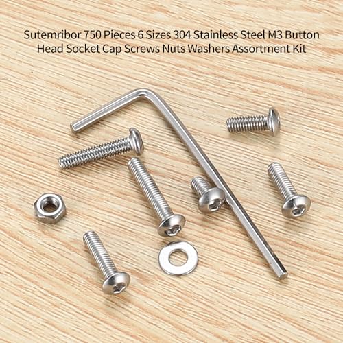 570 Pcs M3 Screws Kit, M3 Machine Screws and Nuts and Washers Set, Assorted Button Head Socket Cap Screws Nuts and Bolts Assortment Kit, Stainless Steel Metric Screw Assortment, Fully Threaded - size: M3