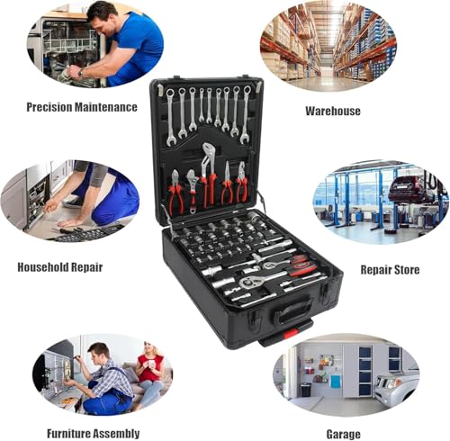 899PCS Tool Set, Household Tool Kit with Rolling Tool Box, Complete Tool Box Set Hand Tool Set with Tool Box, Mechanic Tool Set Rolling Tool Set for Home/Auto Repair Tool Set (Black) - color: 899pcs - Black