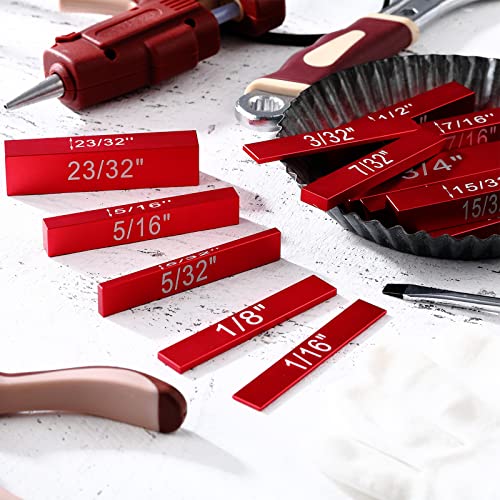Setup Blocks Height Gauge Set, 15 Pieces Aluminum Block Precision Saw Kit Drill Press Table Router Setup Blocks Woodworking Tool Bars Accessories Laser Engraved Size Markings(Red)