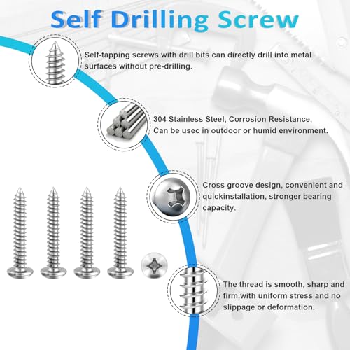 100PCS #6 x 1 Wood Screws, Pan Head Stainless Steel Sheet Metal Screws, Fast Self Tapping Screws for Deck Drywall Concrete Screws with Screwdriver Bit - style: Silver #6X1" Pan Head 100PCS