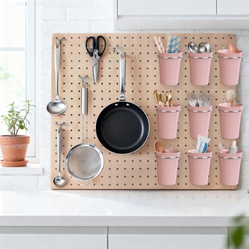 Pegboard Cups With Loops, 9 Pack Pink Peg Board Pencil Holder Organizer - color: Pink