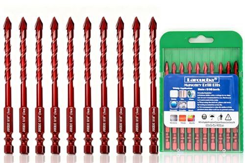 10pc 3/16” Red Masonry Drill Bit Sets Eccentric Drill Bit Set, 5mm Porcelain Tile Drill Bit Concrete Drill Bit for Glass,Brick,Plastic,Cement,Wood,Ceramic,Metal,Marble. - size: 3/16 in