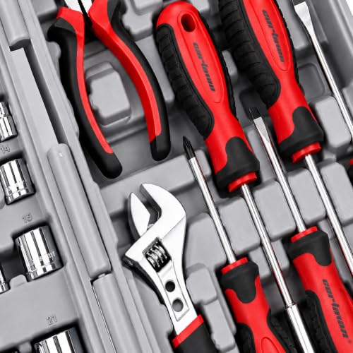 CARTMAN 205-Piece Ratchet Wrench Tool Set, SAE/Metric Socket Kit Carry Case - style: 205 PC