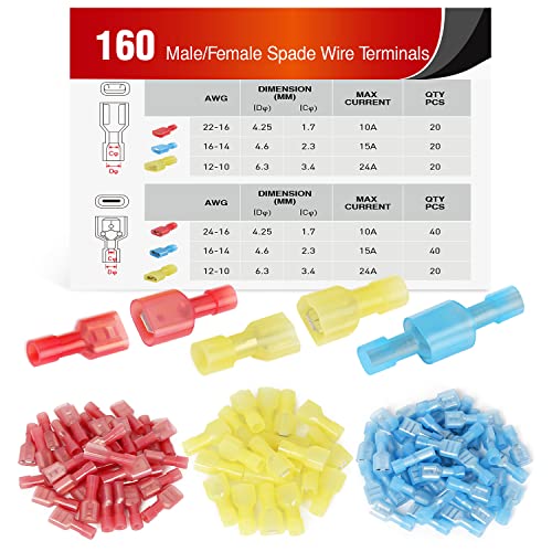 Nilight 160PCS Male Female Nylon Fully Insulated Crimp Electrical Terminals - color: 160PCS Crimp Terminals Connectors