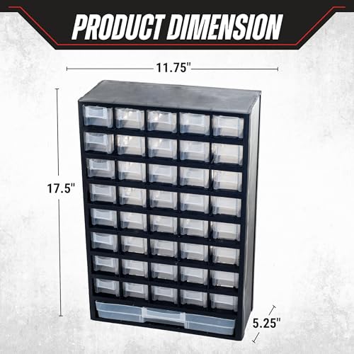 Storage Bin with Drawers - 41-Drawer Plastic Tool Organizer - Hardware or Craft Cabinet for Storing Beads, Toys, or Nuts and Bolts by Stalwart (Black) - style: 41 Drawers