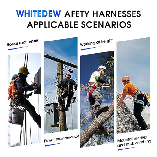 Fall Protection Premium Safety Harness with Shock Absorbing Lanyard, Vented & Padded Shoulder, Legs & Back - Upgrade 4 Quick Buckles (Blue) - color: Blue