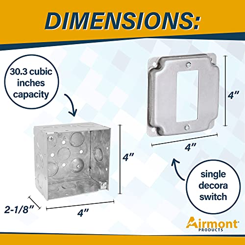 Pack of Box and Cover 4'' Square Electrical Box, 1 Rocker Switch, Exposed Work Cover, Crushed Corners, Welded Construction, Ten 1/2'' and Six TKO Knockouts, Raised Ground, 2-1/8'' - size: Rocker Switch