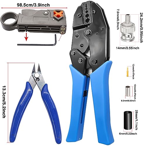 Taiss Coaxial Cable Tool Kit,BNC Crimp Tool+10PCS BNC Male Crimp Connector