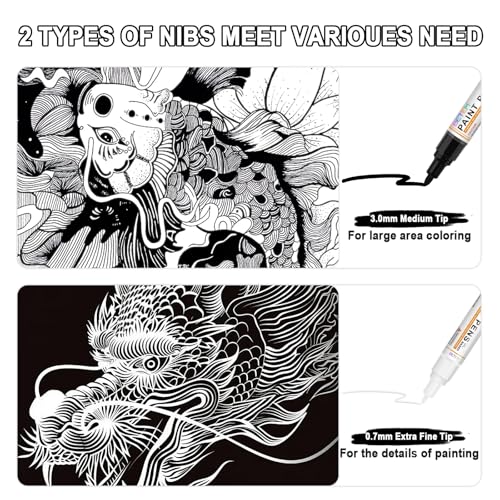Betem 4 Oil Based Black White Paint Pens, Permanent Fabric Paint Markers - color: 2 Black & 2 White
