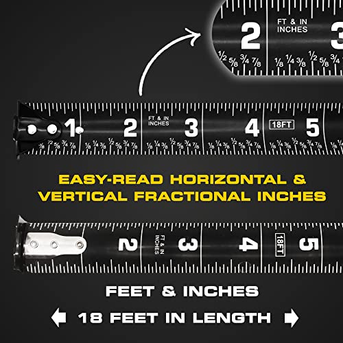 Perfect Measuring Tape - BrightLine High Contrast Dark Mode Easy Read Tape Measure for Low Light Visibility - Heavy Duty Rubber Case 18ft (Inch Fractions) Dual Sided Auto Lock Tape Measure Retractable - color: Black