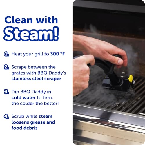 Scrub Daddy BBQ Daddy Grill Cleaner Kit - Bristle Free Grill Brush with Refill + 2 Steel Scour Daddy Grill Sponges - Built-in Grill Scraper - Temperature Controlled Grill Cleaning Tools (4 Count) - style: BBQ Daddy + Refill + Scour Daddy Steel 2ct Bundle