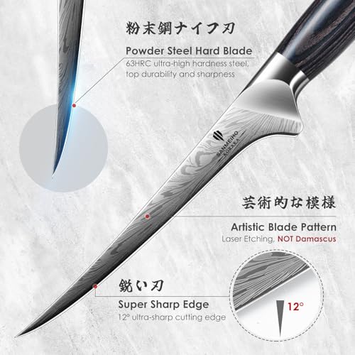 Fillet Knife 7 Inch, Powder Steel Boning Knife - size: 7.2"