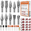 80PCS Tungsten Carbide Rotary Burr Set with Sanding Drums, 1/8" Shank Double‑Cut Rotary Tool Accessories for Dremel & Die Grinder, for Wood Carving, Metal Engraving, Grinding and Polishing - color: 80PCS-5 STYLES