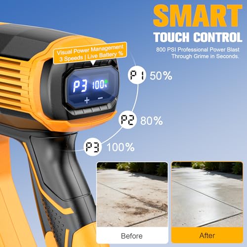 DIYtoolifz Cleaning Tool Compatible with DeWalt 20V Battery, 2.2LBS, with 16.4ft Hose & 6-in-1 Nozzle + Attachment for Car, Patio, Fence (Battery not Included, Tool Only) - color: Yellow