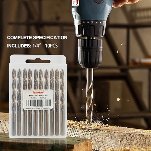 Luckyway 1/4 Inch Cobalt Drill Bits (10 Pack), M35 HSS Metal 1/4" Drill Bit Titanium Nitride Coated for Hard Metal, Stainless Steel, Cast Iron, Wood and Plastic, with Storage Case - style: 1/4" (10Pcs) Cobalt Drill Bits
