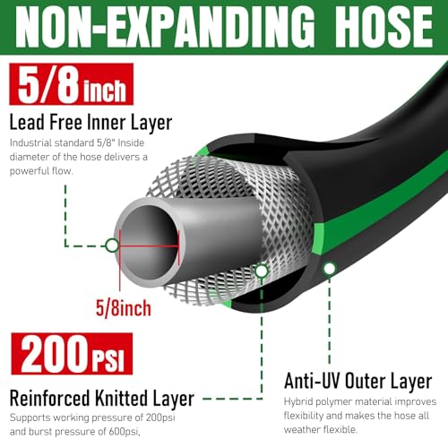 Heavy Duty Garden Hose 10ft, NON-EXPANDABLE Flexible Water Hose, Kink Resistant Lightweight Hybrid Hose, Leakproof Hose Male to Female Fittings - color: Black+Green, size: 10ft