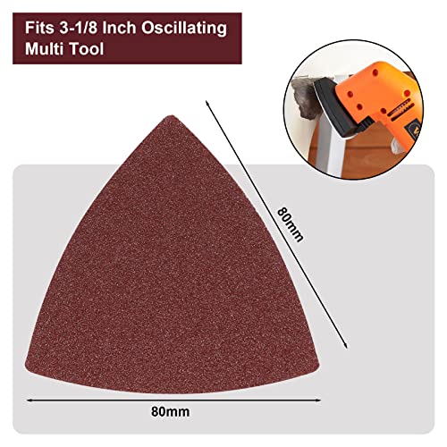120 Pcs Triangle Sanding Pads, 80 Grits Detail Sander Sandpaper Hook and Loop Sanding Sheet,3-1/8"(80mm) Triangular Sandpaper for 3-1/8" Oscillating Multi Tool, No Holes - size: 80 Grit, style: No Hole
