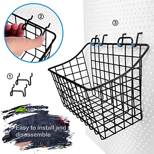 Pegboard Baskets With Hooks, 3 Pack Peg Board Wall Organizer Set (Black) - color: Black