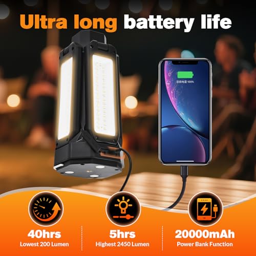 SakerNeo Rechargeable Camping Light with Stand 20000mAh,Work Light - style: BLACK