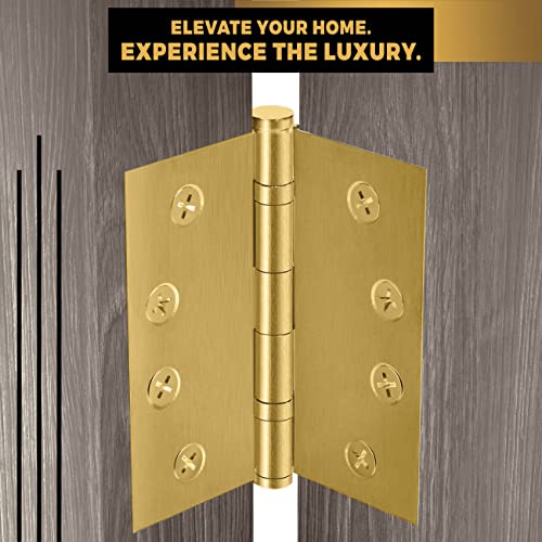 Heavy Duty Door Hinge Matte Brass Ball Bearing 4x4 Inch Heavy Duty - Set of 2 Solid Brass Hinges (Satin Brass) - color: Satin Brass