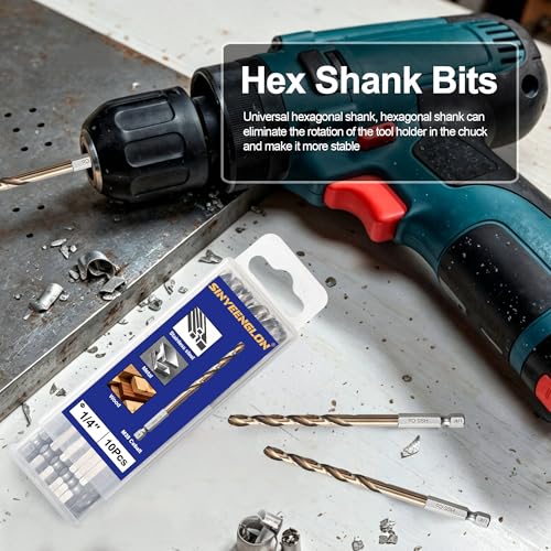 1/4 inch Cobalt Drill Bit for Metal and Hard Steel(10pcs),Hex Shank Quick Change M35 HSS Twist Impact Drill Bit Set,with Storage Case - size: 1/4(10pcs)