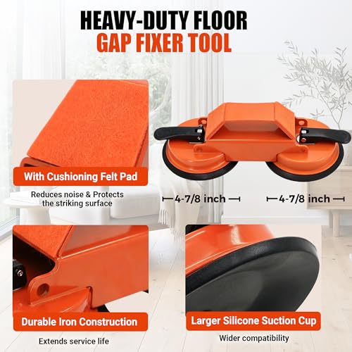 Floor Gap Fixer Tool: Flooring Repair Tool with 45° Striking Surface & Dual Suction Cups for Laminate & Vinyl Plank Floors Gap Puller Kit with Rubber Mallet, 8 Reusable Sticky Pads & Scraper
